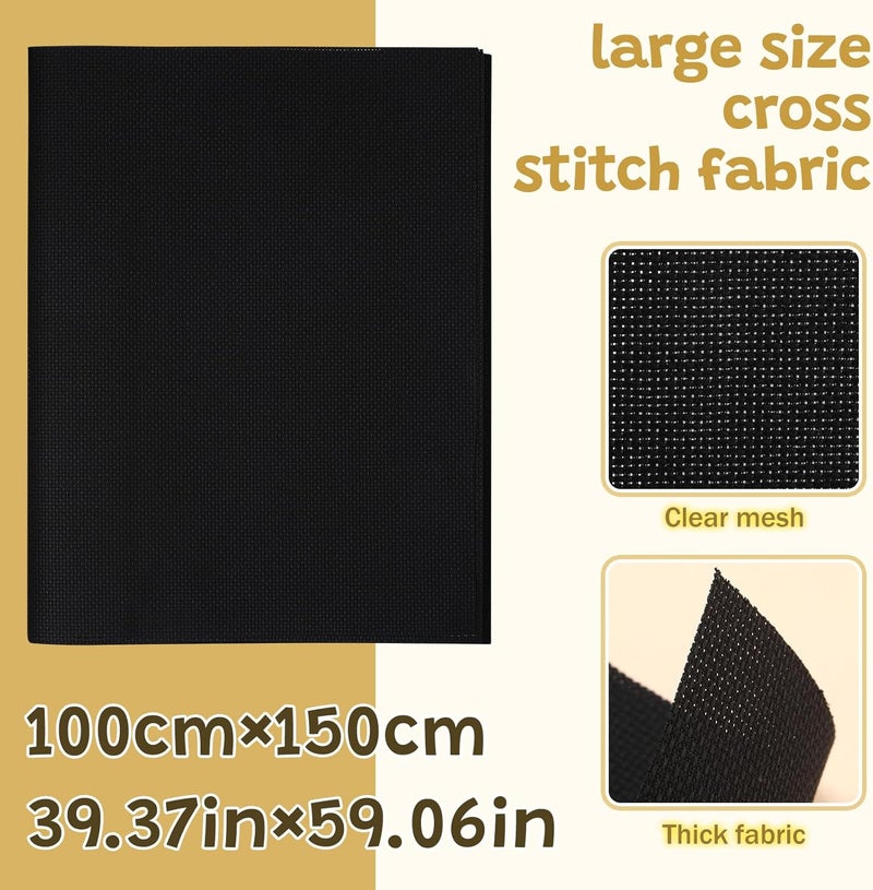 Dercuy Cross Stitch Fabric, 14 Count Embroidery Fabrics, 59 * 39 Inch Black Cross Stitch Cloth for Home DIY Embroidery Decoration - Image 2